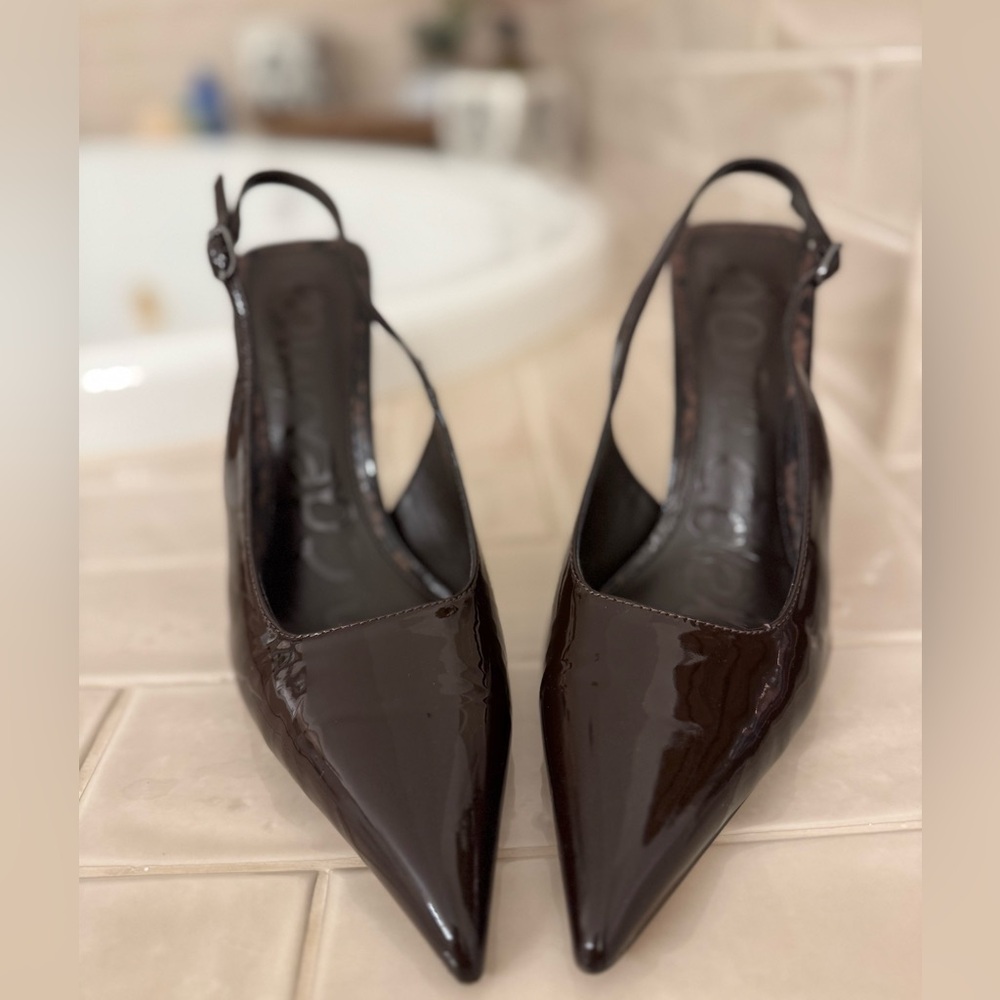 Sam Edelman Dark Brown Patent Slingback Pumps - Picture 5 of 9